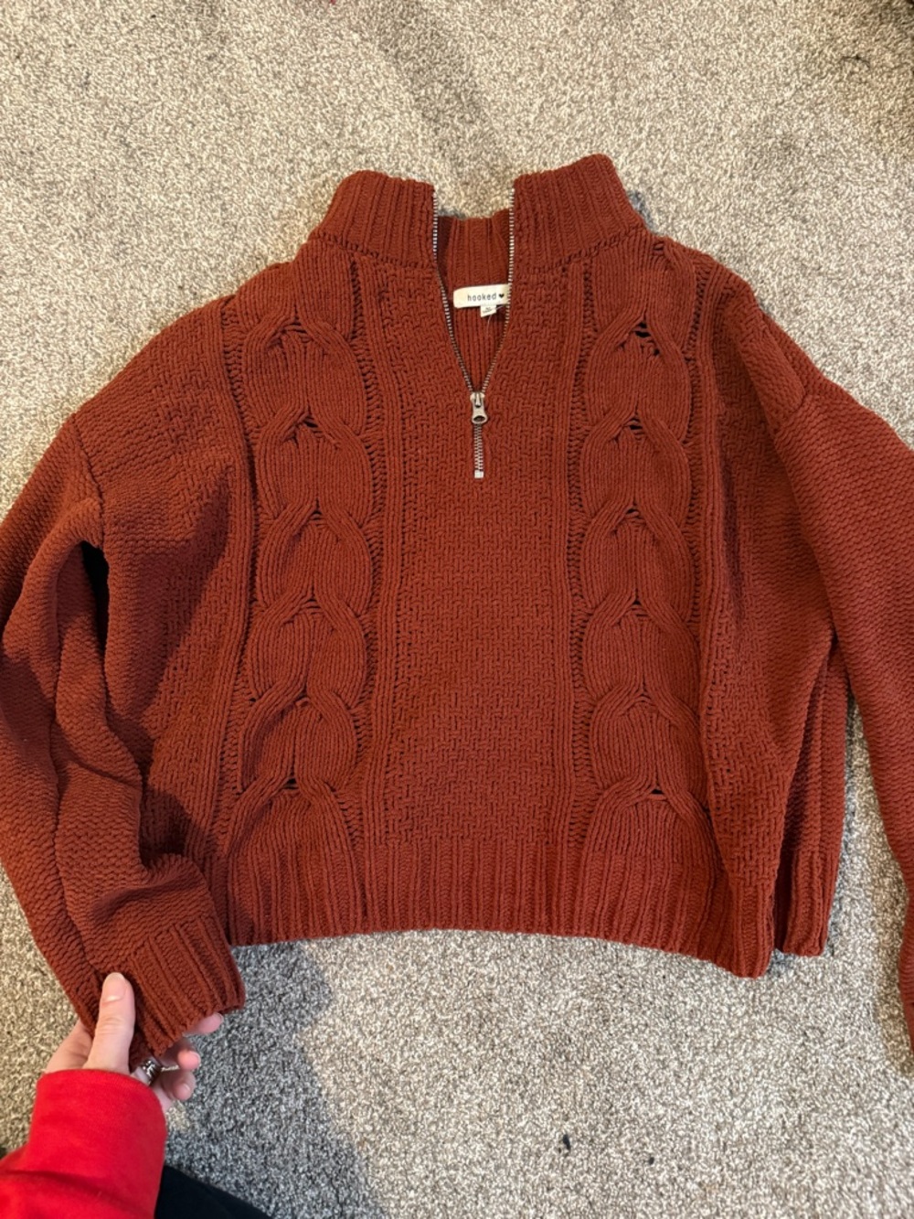 Rust Cable Half-Zip Turtleneck Sweater